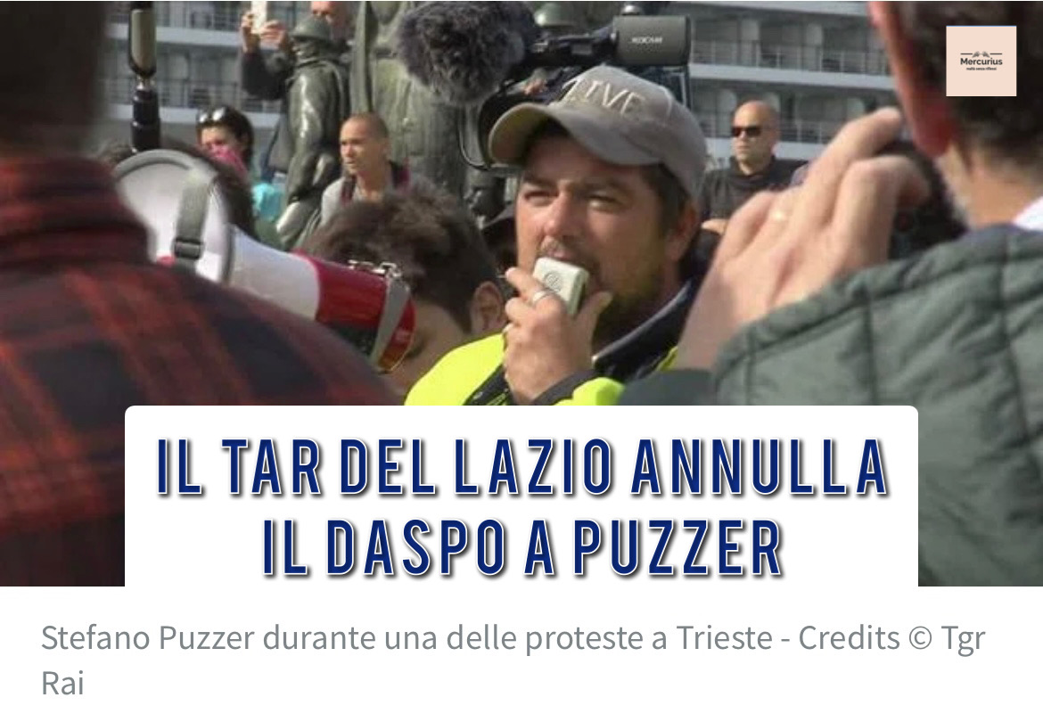 Il Tar del Lazio annulla il daspo di Roma a Puzzer